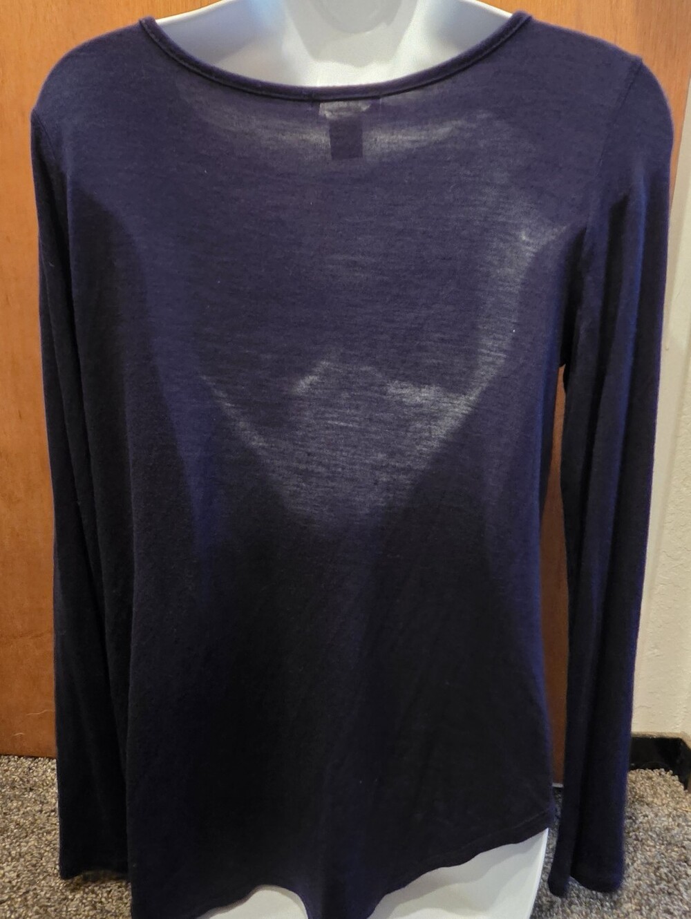 Bozzolo Navy Crisscross Neck Long Sleeve Tee SzM - Picture 7 of 8